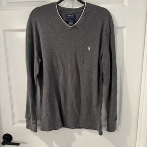 Polo Ralph Lauren Shirt Mens XL Gray Waffle Knit Crew Pony Long Sleeve‎ Pullover